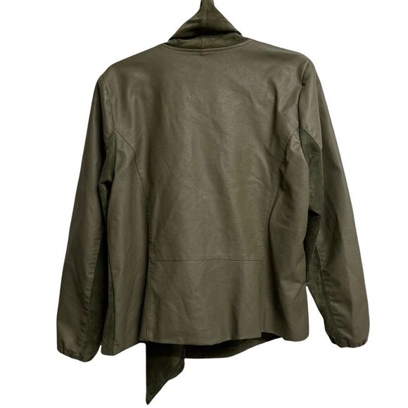 (SOLD) DEX Faux Suede Faux Leather Asymmetrical Moto Jacket Olive Green 2X - Picture 6 of 7